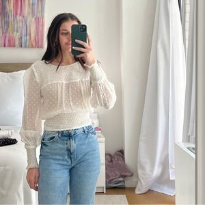White Bershka mesh‎ see through long sleeve. Size x small polka dot